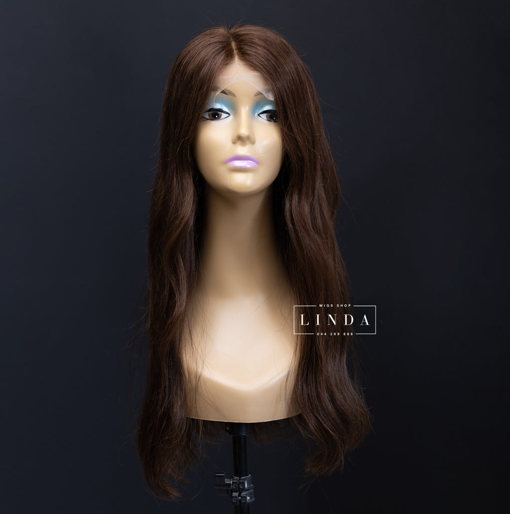 Brown Natural Lace Front Wig – Medium Length