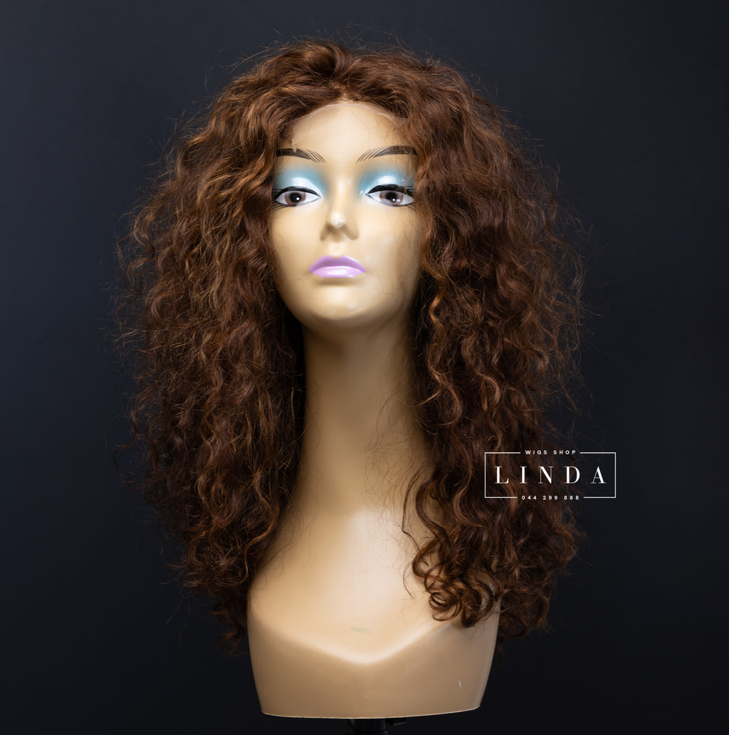 Light Brown Natural Curly Lace Front Wig – Medium Length