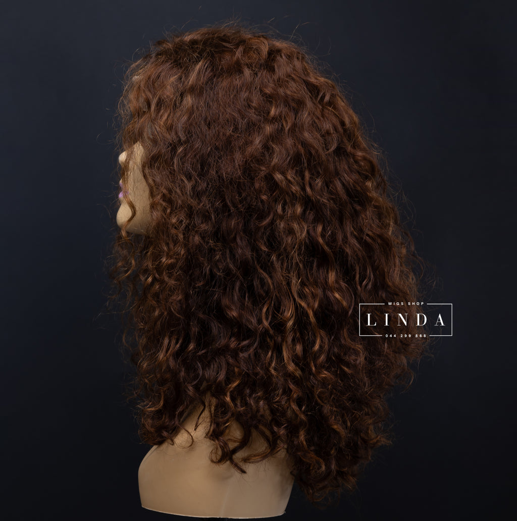 Light Brown Natural Curly Lace Front Wig – Medium Length