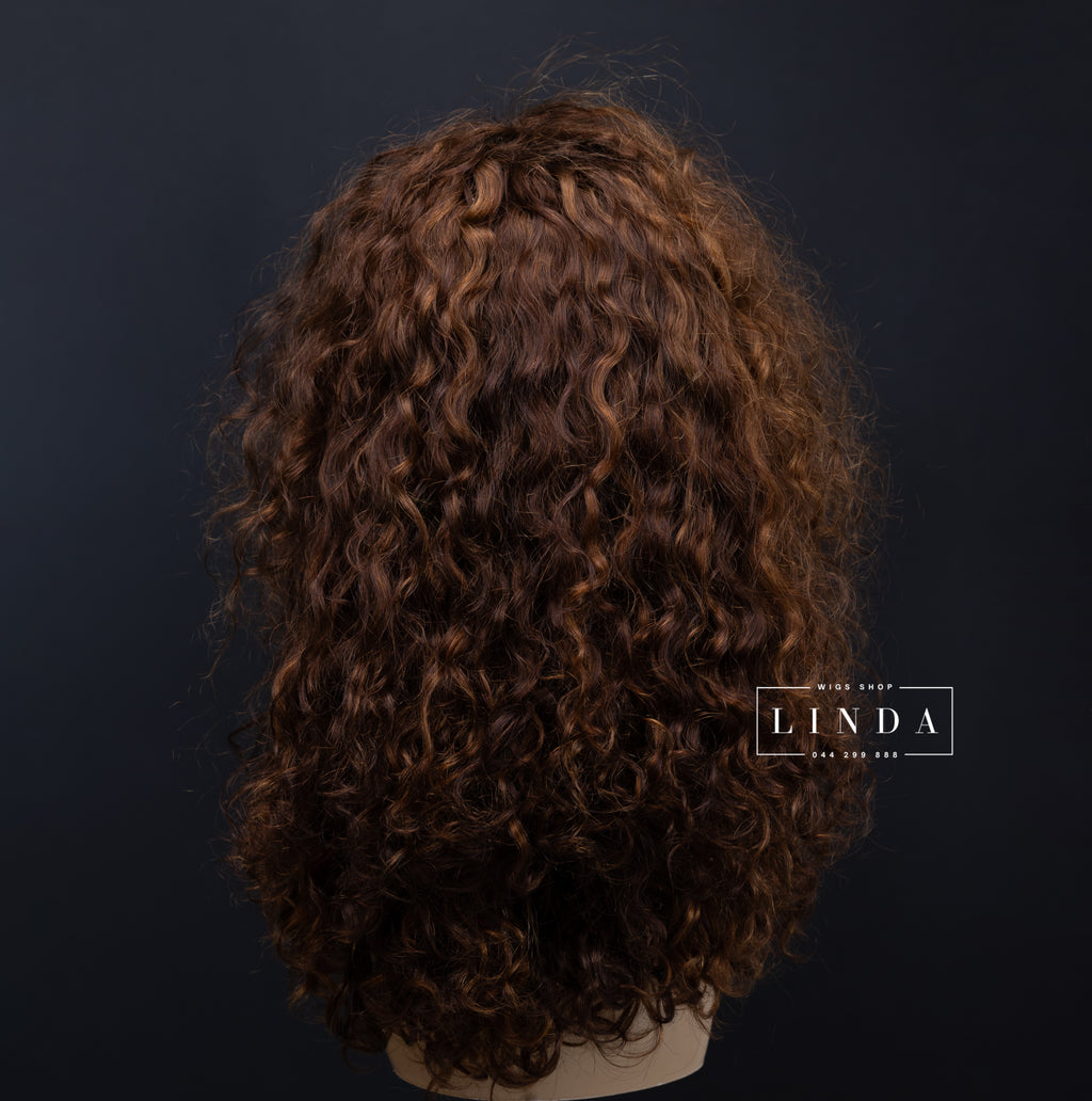 Light Brown Natural Curly Lace Front Wig – Medium Length
