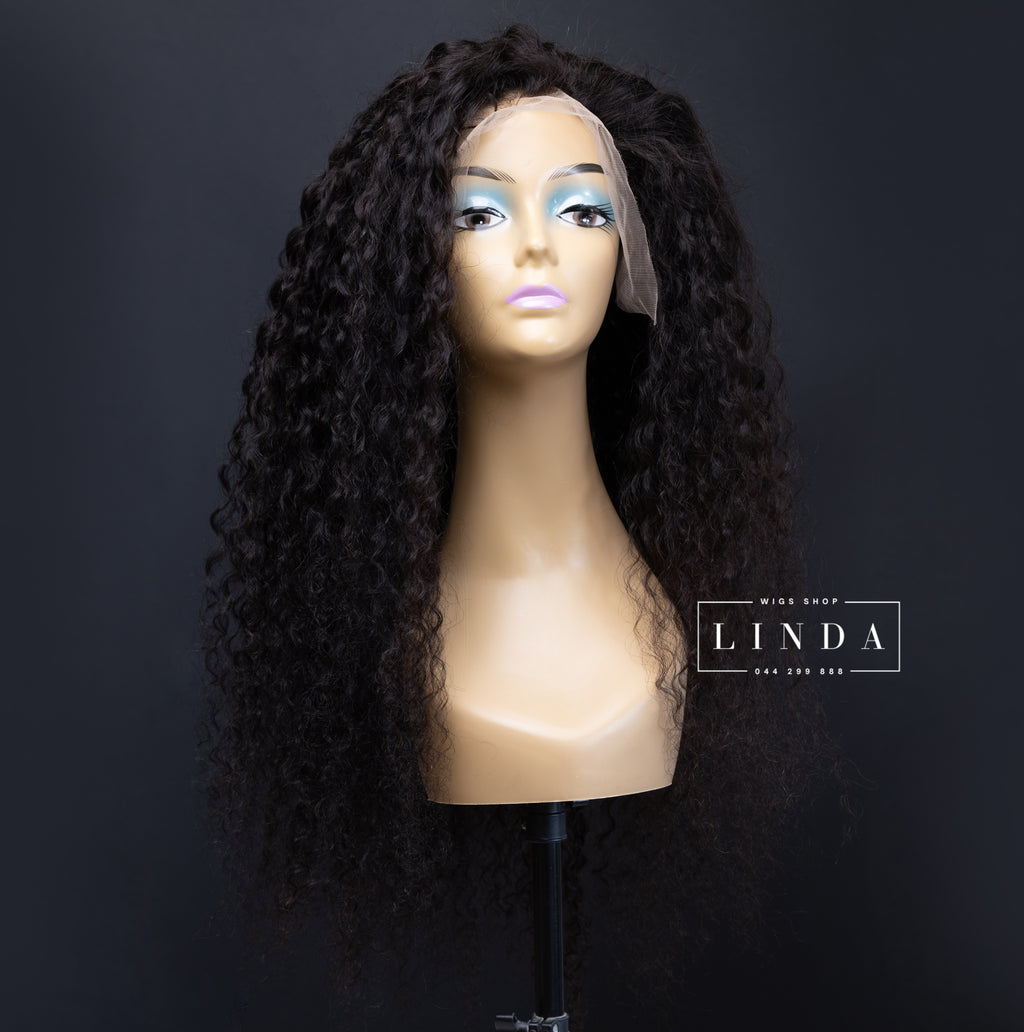 Black Curly Natural Lace Front Wig – Medium Length