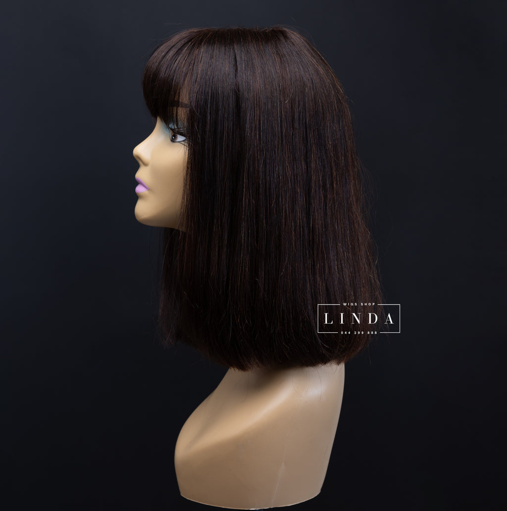 Dark Brown Straight Natural Lace Front Wig – Short Length