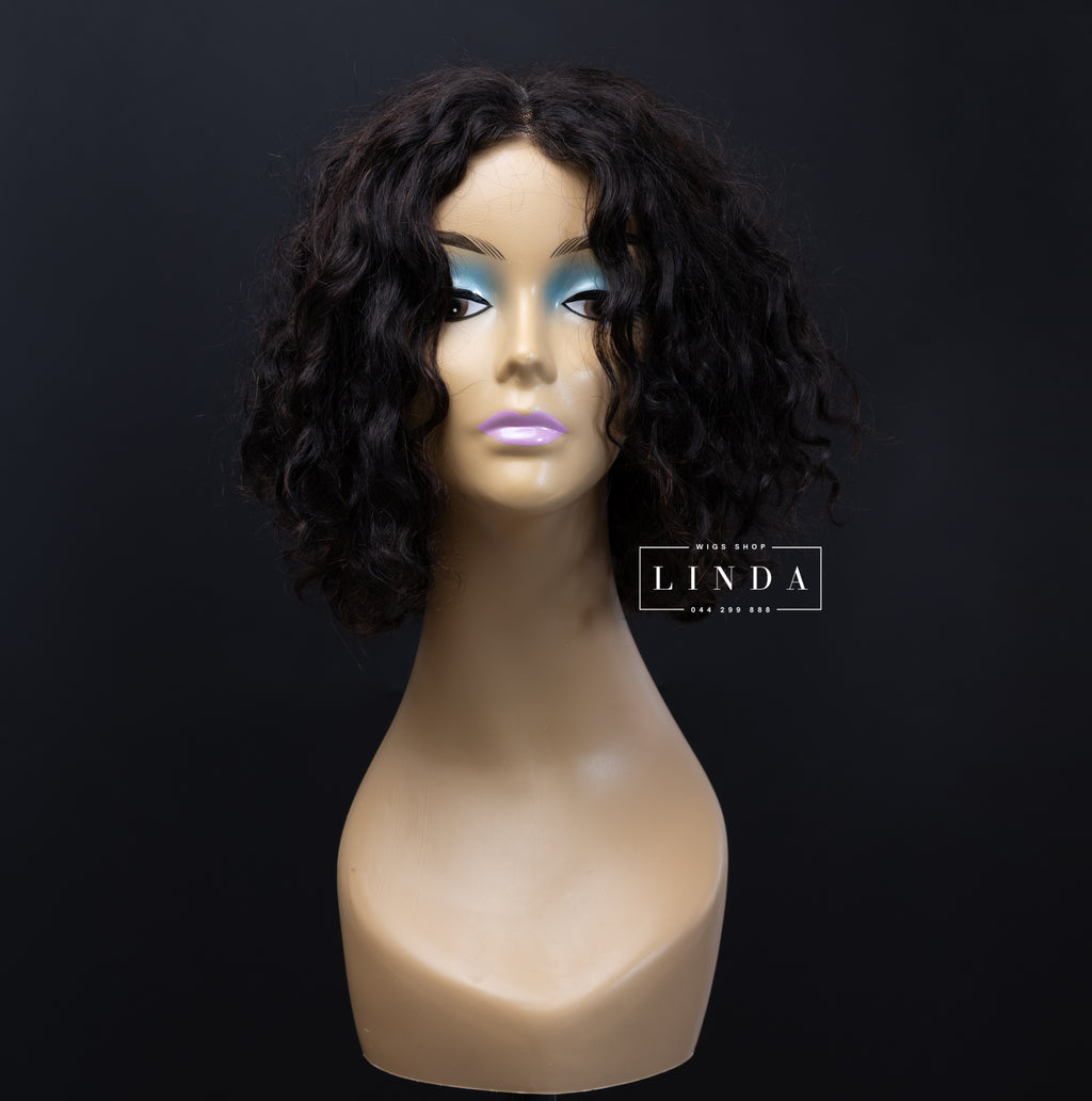 Curly Black Natural Lace Front Wig – Short Length