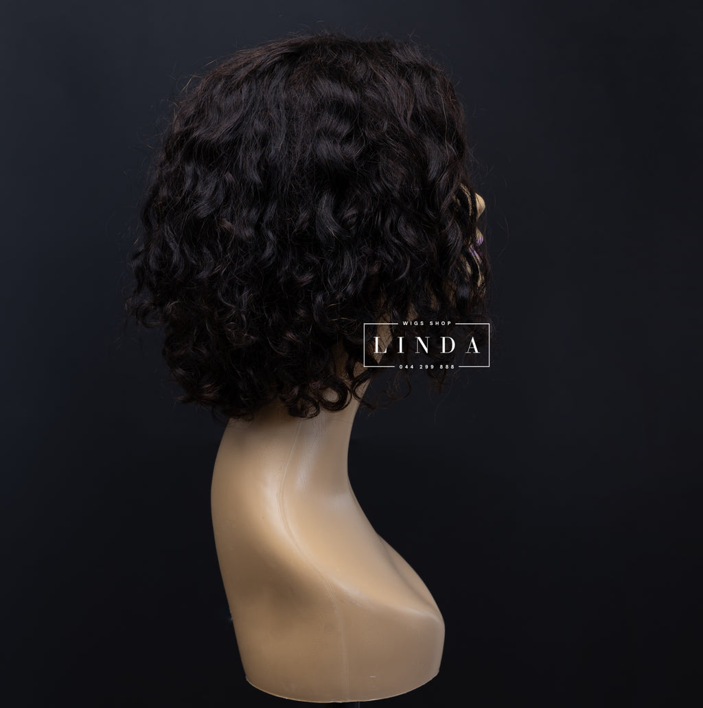 Curly Black Natural Lace Front Wig – Short Length