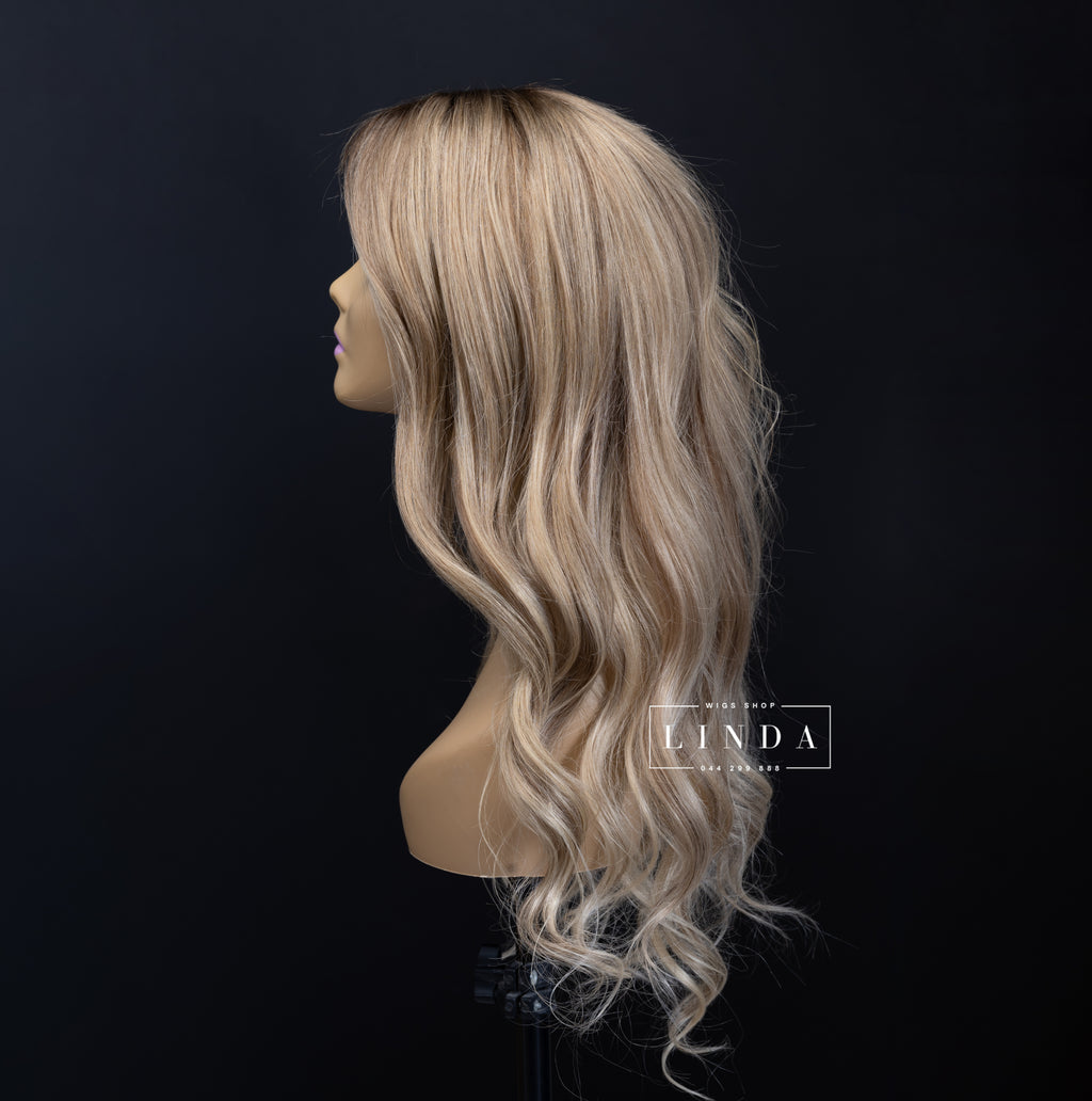 Wavy Blonde Natural Silicone Top Wig – Medium Length