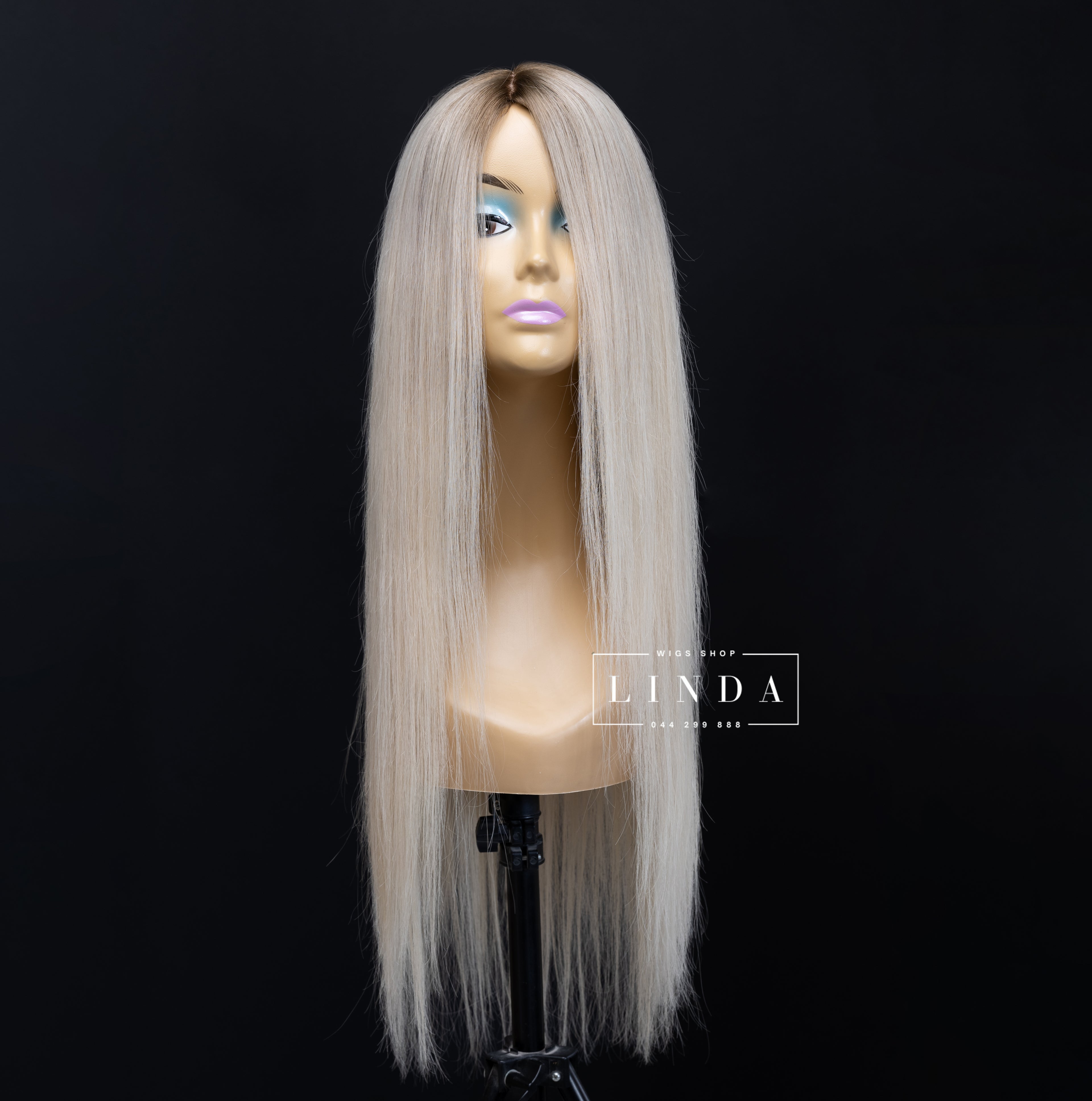 Straight Natural Platinum Blonde Silicone Top Wig - Medium Length