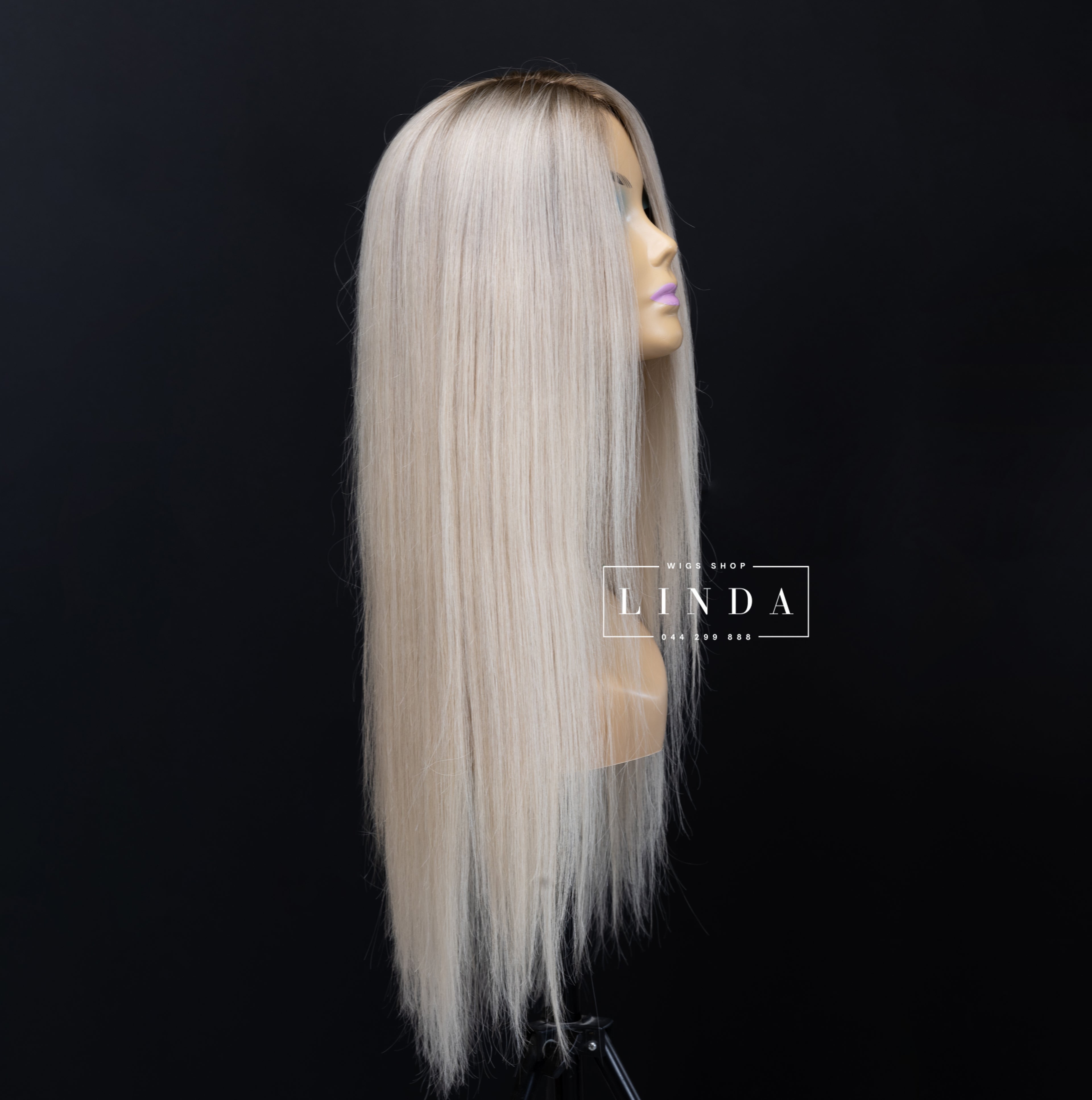 Straight Natural Platinum Blonde Silicone Top Wig - Medium Length
