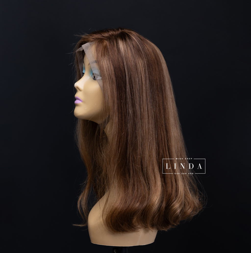 Chocolate Brown Natural Front and Side Lace Wig – Medium Length