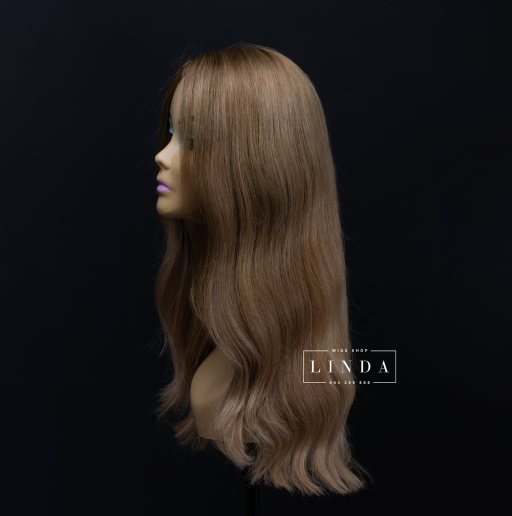 Wavy Natural Light Brown Silicone Top Wig - Medium Length