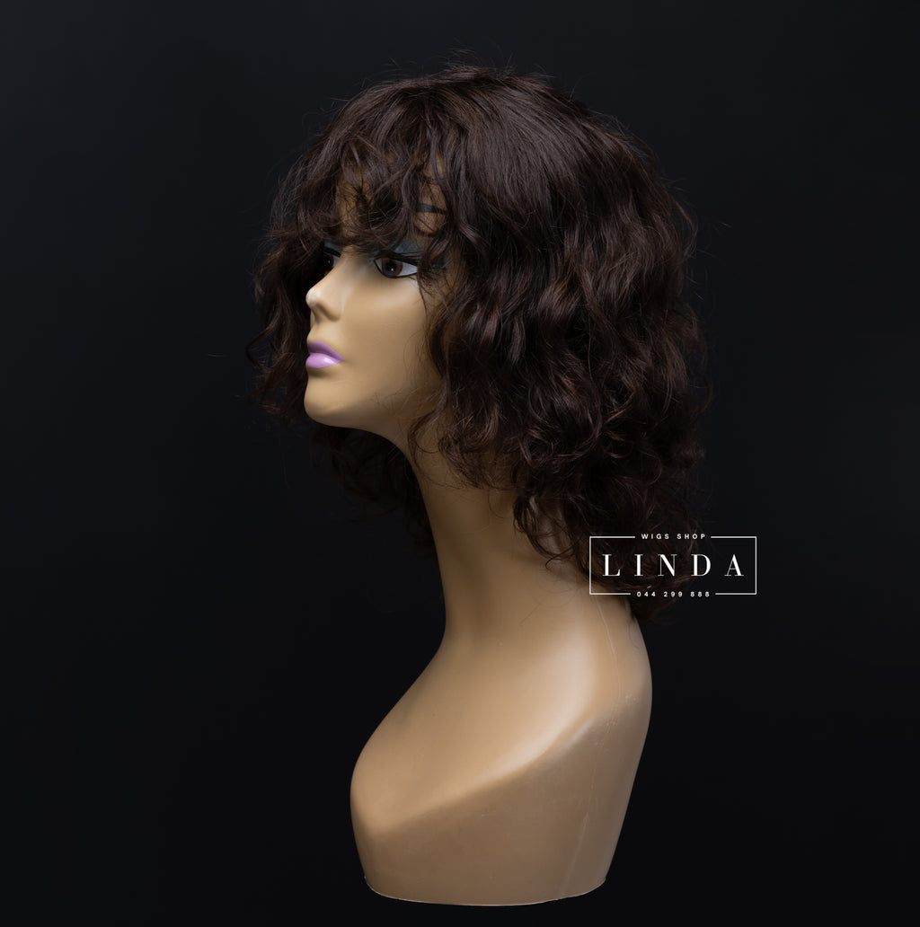 Curly Dark Brown Natural Material Top Wig – Short Length