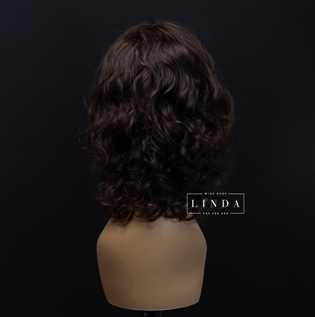 Curly Dark Brown Natural Material Top Wig – Short Length