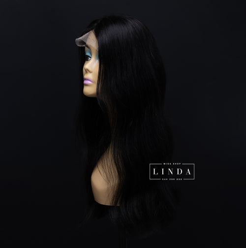 Black Natural Lace Front Wig – Medium Length