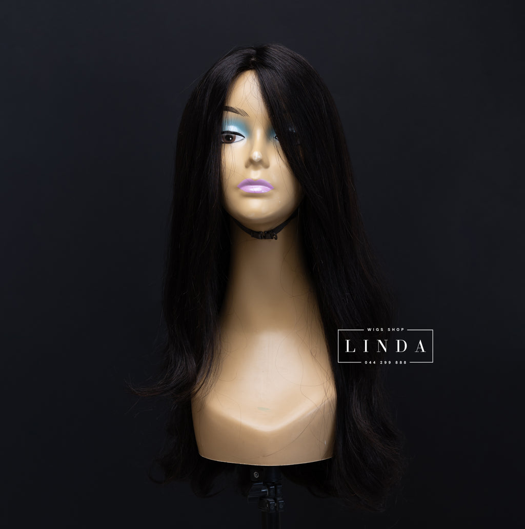 Black Natural Silicone Top Wig – Medium Length