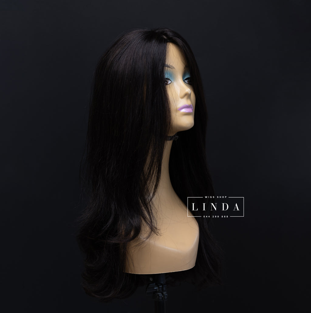 Black Natural Silicone Top Wig – Medium Length