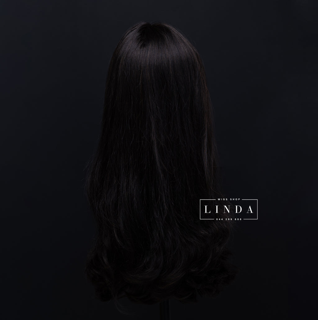 Black Natural Silicone Top Wig – Medium Length